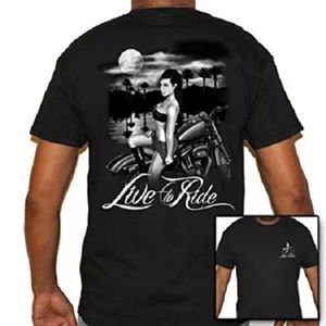 New ~ LIVE TO RIDE Motorcycle biker T- Shirt Large